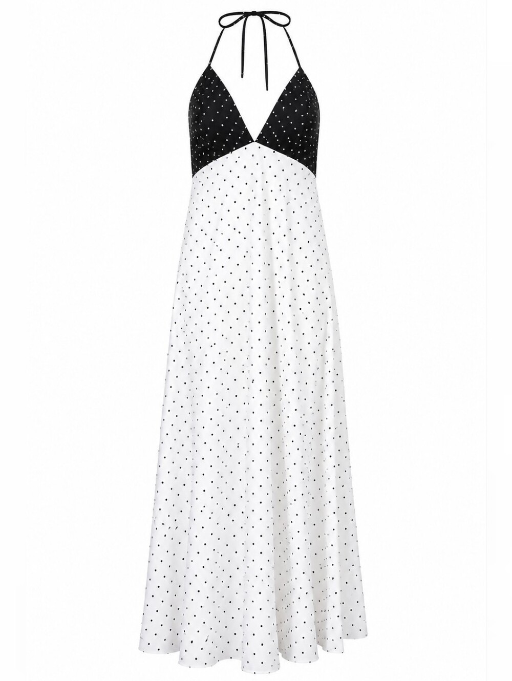 NWT Wild Fable Polka Dot Halter Maxi Dress Black White Backless L Cruise Resort